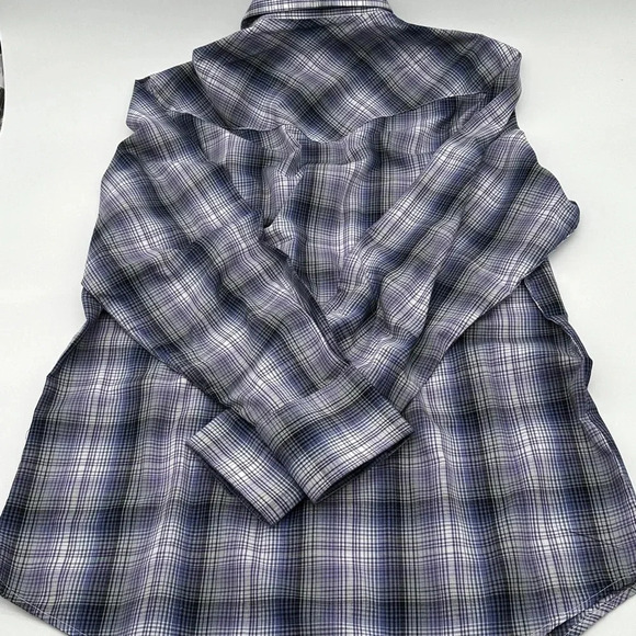 WRANGLER Pearl Snap Western Shirt Long Sleeve Men's Size Large Purple Plaid - Picture 2 of 7